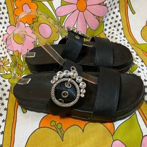 Karl Lagerfeld Rhinestone Buckle Slides